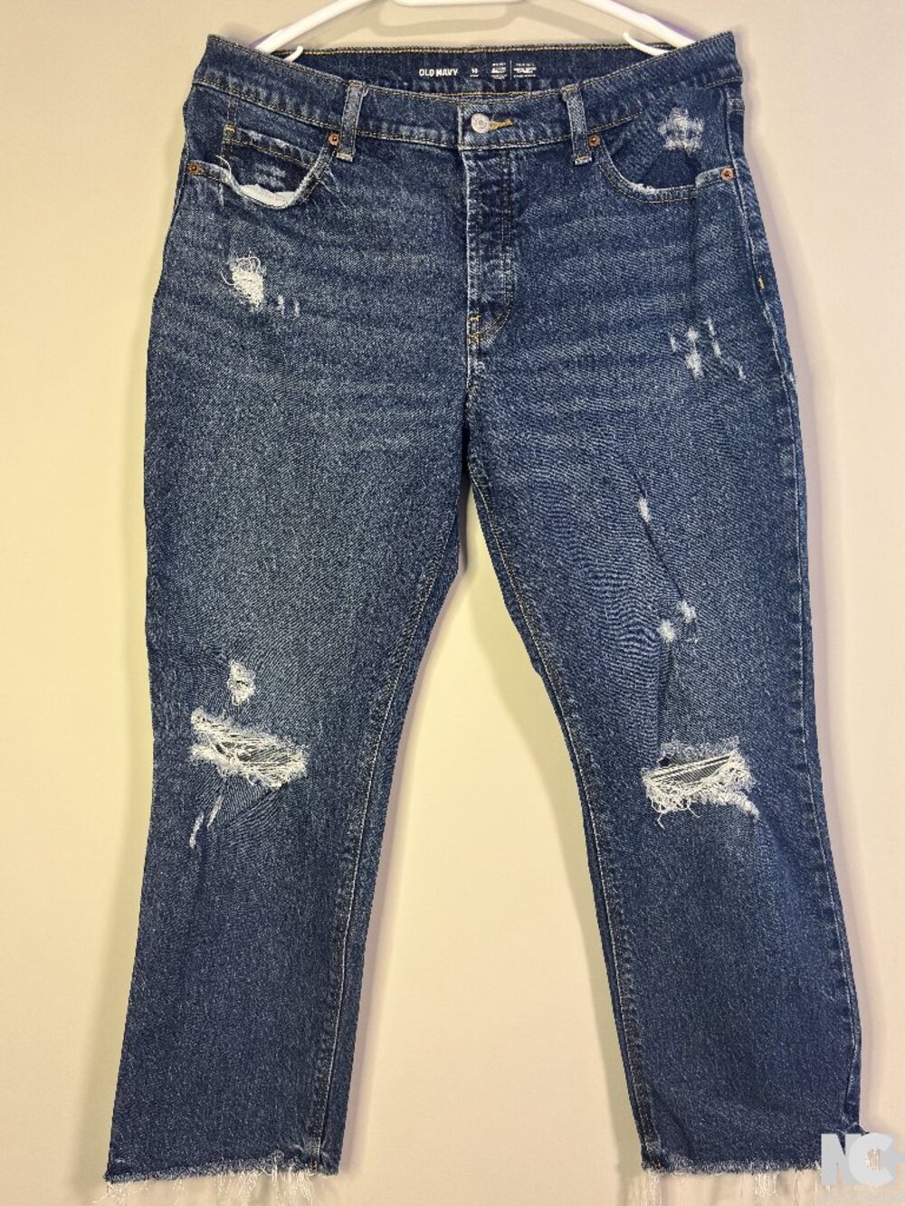 Old Navy Slouchy-Straight High Rise Secret Slim Pockets Ripped Jeans Button Fly